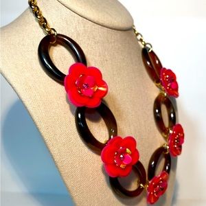 Kate Spade Rosy Posies Floral Pink/ Red/ Gold Statement Necklace.& Earrings Set